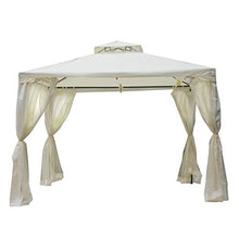 miozzi Gazebo da Giardino 2.95x2.95m in Metallo Doppio Tetto Zanzariera e Laterali Beige