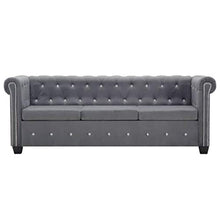 FAMIROSA Divano Chesterfield a 3 Posti in Velluto 199x75x72 cm Grigio