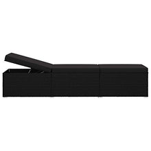 Festnight Lettino Prendisole con Cuscino e Tavolino in Polyrattan Nero
