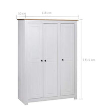 Montloxs Armadio a 3 Ante, 4 Ripiani e Un Ampio Scomparto con un'asta per Appendere, Armadio in Legno di Pino massello, mobili per la Camera da Letto, 118x50x171,5, Bianco