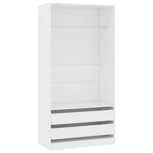 Cikonielf Armadio Aperto Camera da Letto con 2 Cassetti 1 Ampio Scomparto con Asta per Appendere i Vestiti 100 x 50 x 200 cm Bianco