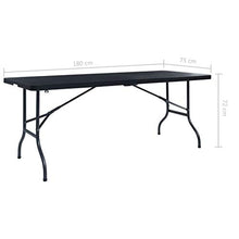 SKM Tavolo da Giardino Pieghevole Nero 180x75x72 cm in Rattan HDPE