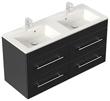Set mobili bagno Helios nero satinato incl. specchio a LED con funzione touch
