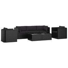 SKM Set Divani da Giardino 7 pz con Cuscini in Polyrattan Nero (79.8kg)