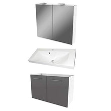 FACKELMANN - Set di mobili da bagno, 3 pezzi, colore: grigio lucido Lima - Mobile sottolavabo in ghisa, 80 cm e LED