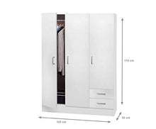 Dmora Armadio a Tre Ante e Due cassetti con Ripiani e Barra Appendiabiti, Colore Bianco, cm 120 x 50 x h170