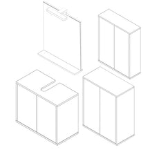 FACKELMANN Set di mobili da bagno Finn 5 pezzi da appendere 60 cm e specchio da bagno con lampada a LED