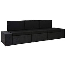 Divano Modulare a 3 Posti, in Polyrattan, 3 Cuscini per Lo Schienale + 3 Cuscini per la Seduta, Nero