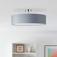 Plafoniera da 60 cm, 3 x E27, massimo 60 W, metallo/tessuto, cromato/grigio chiaro