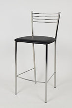 Tommychairs - Set 2 sgabelli alti modello Elena per cucina e bar, struttura in acciaio cromato e seduta imbottita e rivestita in pelle artificiale colore nero