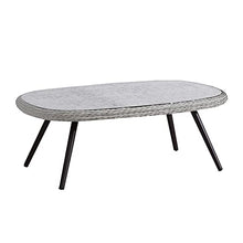 Meubletmoi - Tavolino da giardino con intreccio grigio, piano in vetro temperato e struttura in alluminio, 36 x 98 x 68 cm