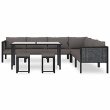 SKM Set Divani da Giardino 9 pz con Cuscini in Polyrattan Antracite