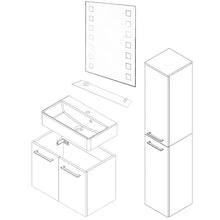 FACKELMANN - Set di mobili da bagno, 5 pezzi, colore: Marrone Lima - Specchio da bagno con lavabo in ceramica, 60 cm e LED