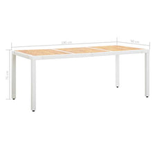 SKM Tavolo da Giardino Bianco 190x90x75 cm in Polyrattan e Acacia