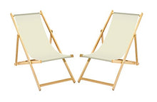 Sedia sdraio pieghevole in legno, senza braccioli, con rivestimento in stoffa intercambiabile, colore bianco, 2 pezzi