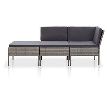 Tidyard 3 pz Set Divano da Giardino, 3 Divani con Cuscini, Set Divani Modulari da Giardino per Esterno, Salottino da Giardino in Polyrattan Grigio