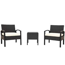 Moimhear Set di mobili da giardino in polyrattan, set da 2 persone, 1 tavolo e 2 poltrone, resistente alle intemperie, per giardino, balcone e terrazza