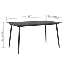 vidaXL Tavolo da Giardino Nero 150x90x74 cm in Acciaio e Vetro