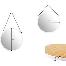 YICHOU Specchio Vanity. Specchi a Parete Rotonde appese per Bagno e Camera da Letto-Solid Bamboo e Cinturino in Pelle Regolabile (Bianco, 15 Pollici)