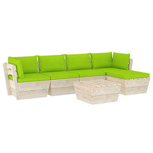 SKM Set Divani da Giardino su Pallet 6 pz con Cuscini Legno Abete (111kg) Verde-3515
