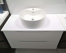 GT-LUX Mobile Bagno SOSPESO 90 CM RW900P/W Legno Bianco Rubinetto LAVABO 2 CASSETTI