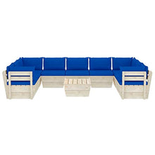 SKM Set Divani da Giardino su Pallet 10 pz con Cuscini Legno Abete (197.9kg) Blu-3634