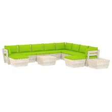 SKM Set Divani da Giardino su Pallet 12 pz con Cuscini Legno Abete (218.2kg) Verde-3707