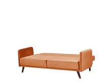 Beliani Divano Letto in Velluto Arancione Gambe in Legno a 3 Posti Design Retró Senja