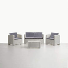 Divano con Poltrone e Tavolino/Salotto/Salottino in Polyrattan per Esterno/Arredo Giardino - Mod. Dubai bianco