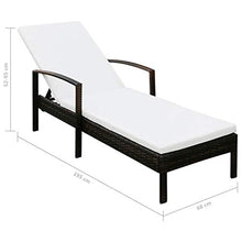vidaXL Lettino Prendisole Reclinabile con Cuscino Poli Rattan Marrone Sdraio