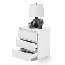 Dioche - Comodino moderno bianco lucido, con 3 cassetti, mobili per camera da letto, 45 x 38,2 x 56 cm