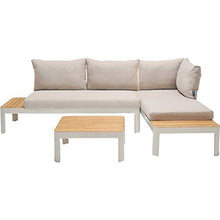 Meubletmoi 4683 - Tavolino da giardino quadrato in alluminio, colore: Beige e Teck