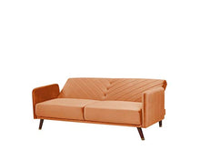 Beliani Divano Letto in Velluto Arancione Gambe in Legno a 3 Posti Design Retró Senja