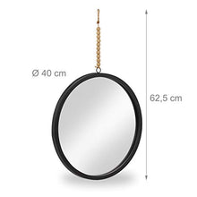 Relaxdays Specchio da Parete Rotondo, con Cordoncino, Design Moderno, Ø 40 cm, da Appendere, Cornice in Metallo, Nero