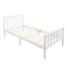 Letto singolo in legno di pino massiccio con rete a doghe di legno con testiera, 90 x 190 cm, colore: bianco