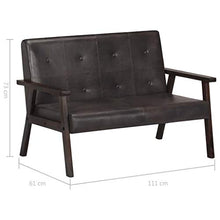 Tidyard Divano a 2 Posti in Vera Pelle Marrone/Grigio,111 x 61 x 73 cm (L x P x A)