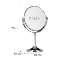 Relaxdays 10021949 Specchio da Trucco Ingranditore Make Up Specchiera da Tavolo, Tondo, Doppio HLP: 28x18x10 cm Argento