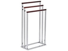 Porta Salviette da Terra Acciaio Argentato Lucido e Legno Scuro 3 aste Charras
