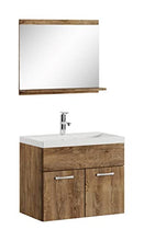 Set di mobili da bagno Montreal 02, 60 cm, con lavabo, mobile sottolavabo, specchio, colore: rovere marrone