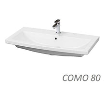 Elean - Lavabo da bagno in ceramica Line, con mobiletto, colore: Bianco lucido + grigio preassemblato, 80 cm