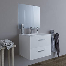 Mobile bagno SOSPESO 60 cm con lavabo in ceramica e specchio con cassetti BIANCO LINDA 8260