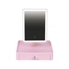 LFK LED con luci prima e dopo 360 gradi rotante specchio specchio da tavolo riempimento luce specchio multifunzione storage Vanity specchio USB ricarica tre toni rosa chiaro