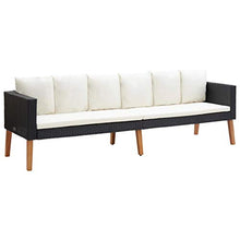 Tidyard Divano da Giardino a 3 Posti in Polyrattan Nero con Cuscini,Divano da Esterno a 3 Posti in Polyrattan,Divano in Rattan