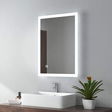 EMKE Specchio da bagno a LED, 50 x 70 cm, con illuminazione, 6500 K, bianco freddo, specchio da parete con interruttore touch + antiappannamento, IP44, risparmio energetico A++