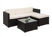 Mendler Salottino da Esterno HWC-F40 polyrattan Marrone con Cuscini Avorio