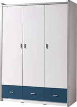 Destock - Armadio per bambini, laccato, colore: bianco e blu, 3 ante e 3 cassetti
