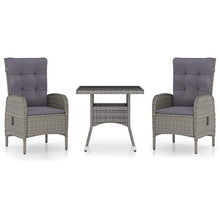 SKM Set da Pranzo da Giardino 3 pz in Polyrattan e Vetro Grigio