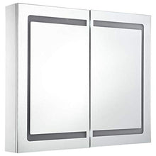 Tidyard Armadietto Bagno da Parete con Specchio e LED, con 3 Ripiani e 2 Ante, 80x12,2x68 cm Bianco e Argento