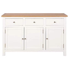 GOTOTOP Mobile Credenza in legno massello 110 x 33,5 x 70 cm Credenza con 3 cassetti e 2 armadietti Cassettiera Bassa Armadio Laterale Mobiletto di Servizio -Bianco e marrone