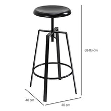 homcom Set 2 Sgabelli da Bar Rotondi Altezza Regolabile con Poggiapiedi, Senza Schienale, Stile Industriale, Nero, 40x40x 68-83cm
